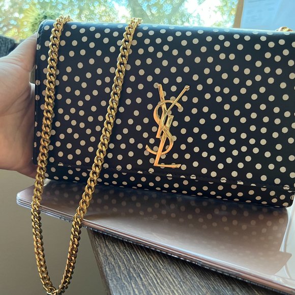 AUTHENTIC YSL Kate monogram polka dot black/cream shoulder bag - Picture 2 of 6